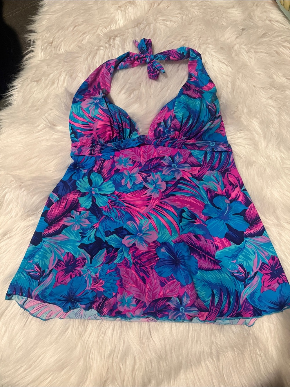 VENUS Blue & Pink Floral Halter Tankini Top